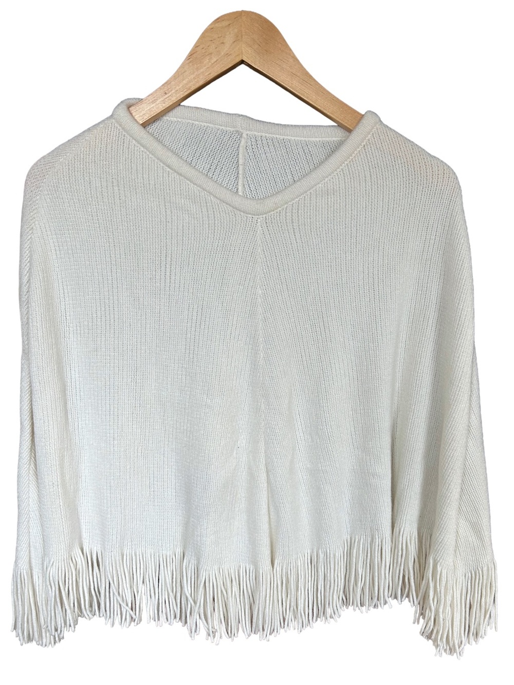 Vintage Y2K Echo Design Soft Ivory Knit Fringe Poncho OS